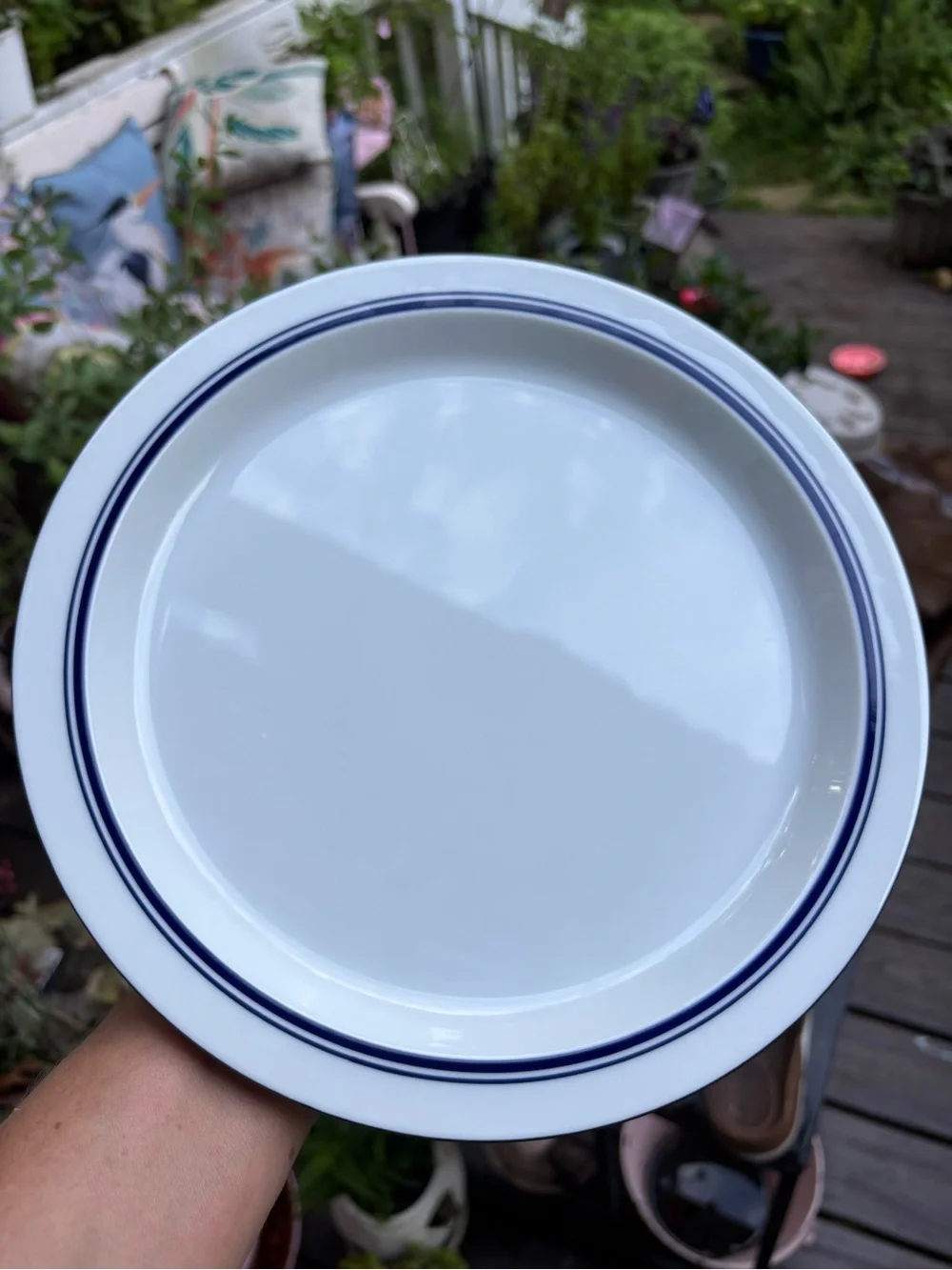 Dansk Christianshavn Blue White Dinner Plate with Navy Blue Trim Set of 4